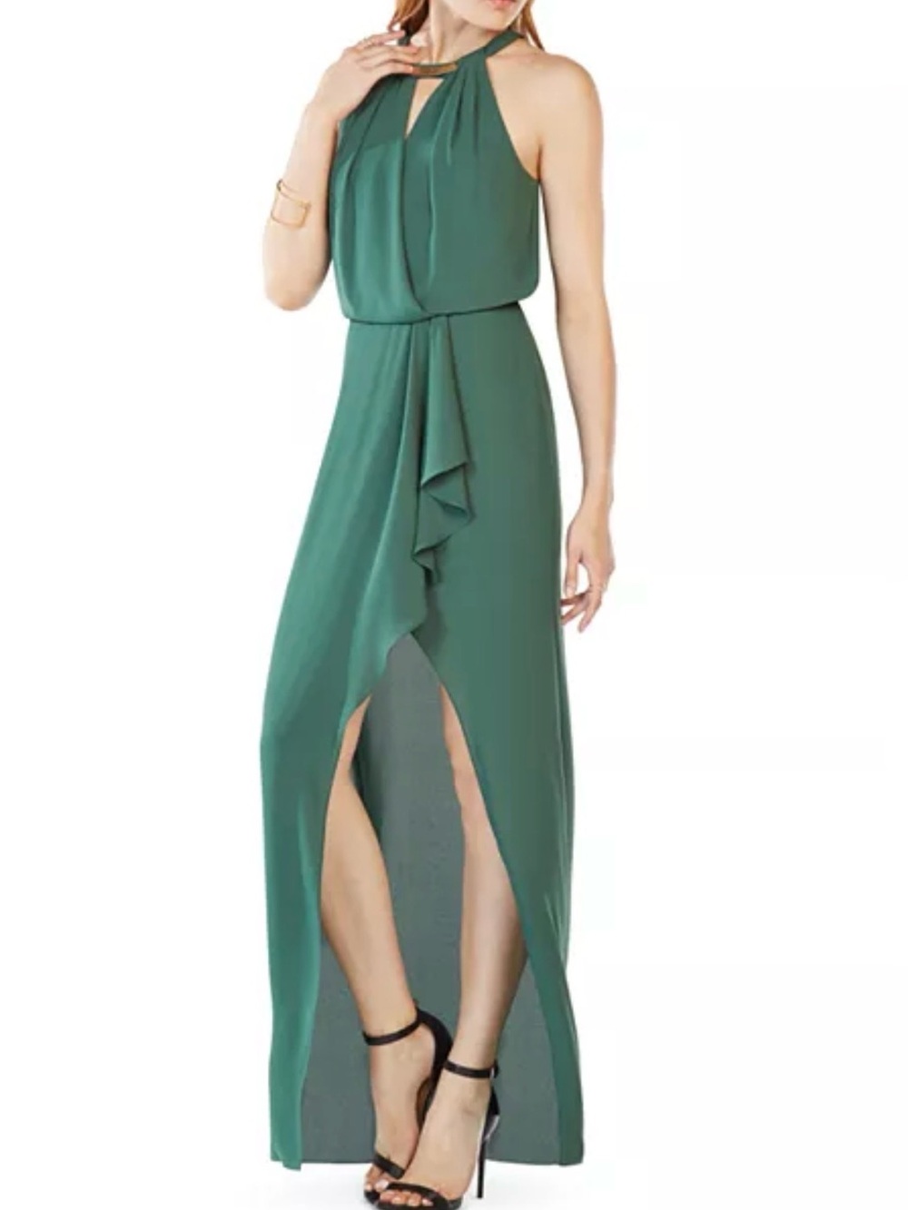BCBGMAXAZRIA Hardware Detail Gown – Size 0 – Emerald/Teal Green